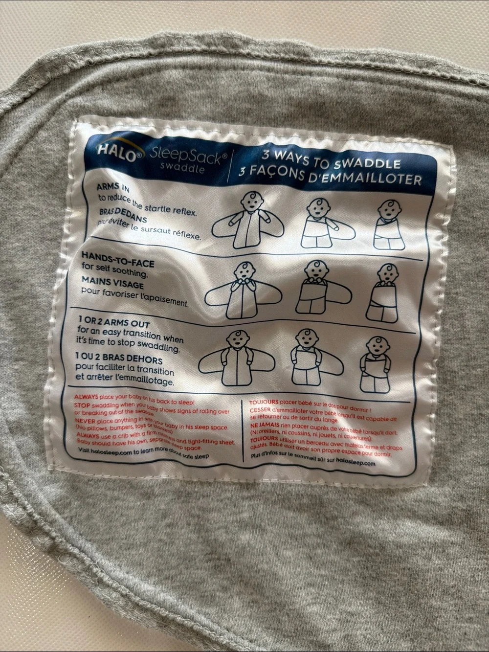 Halo SleepSack Swaddle Gray Heather Adjustable Infant Sleep Sack NB 0-3